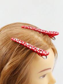 2pcs Star Print Hair Clip - Red - View 3