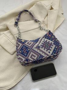 Bolso hobo con patrón geométrico medio cremallera de moda - Multicolor - Ver 4