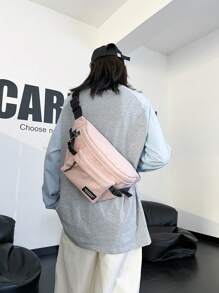 Letter Patch Pocket Front Waist Bag Fashion Pink - Pink - View 1