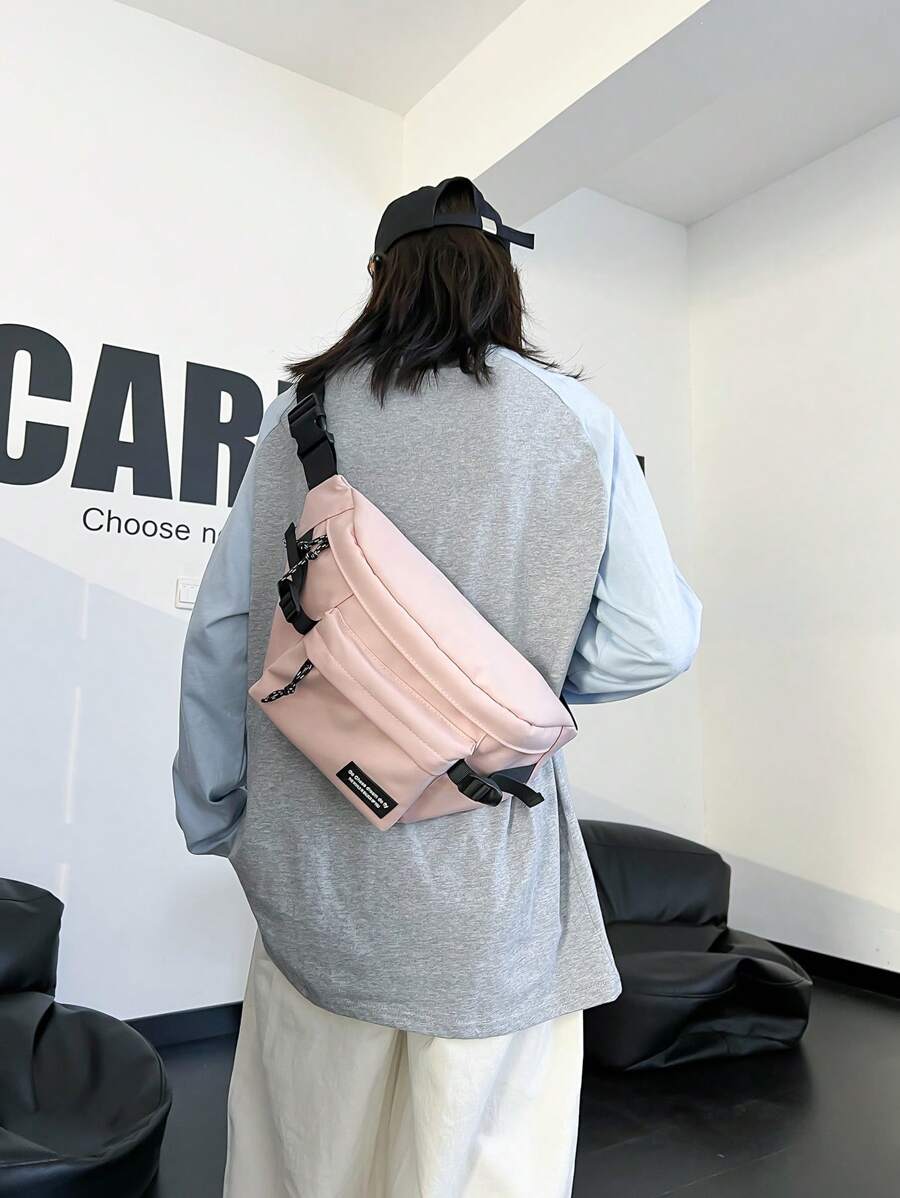 Letter Patch Pocket Front Waist Bag Fashion Pink - Pink - View 1