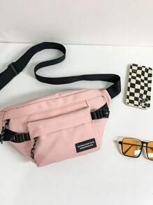 Letter Patch Pocket Front Waist Bag Fashion Pink - Pink - View 6
