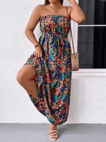 SHEIN Clasi Đầm Plus Size Thắt lưng Hoa Tất cả trên in Boho - Nhiều màu - Xem 3