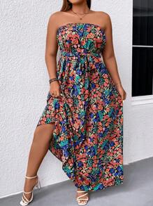 SHEIN Clasi Đầm Plus Size Thắt lưng Hoa Tất cả trên in Boho - Nhiều màu - Xem 4