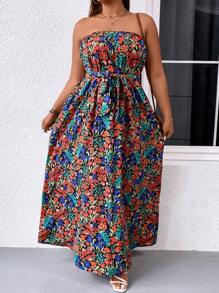 SHEIN Clasi Đầm Plus Size Thắt lưng Hoa Tất cả trên in Boho - Nhiều màu - Xem 7
