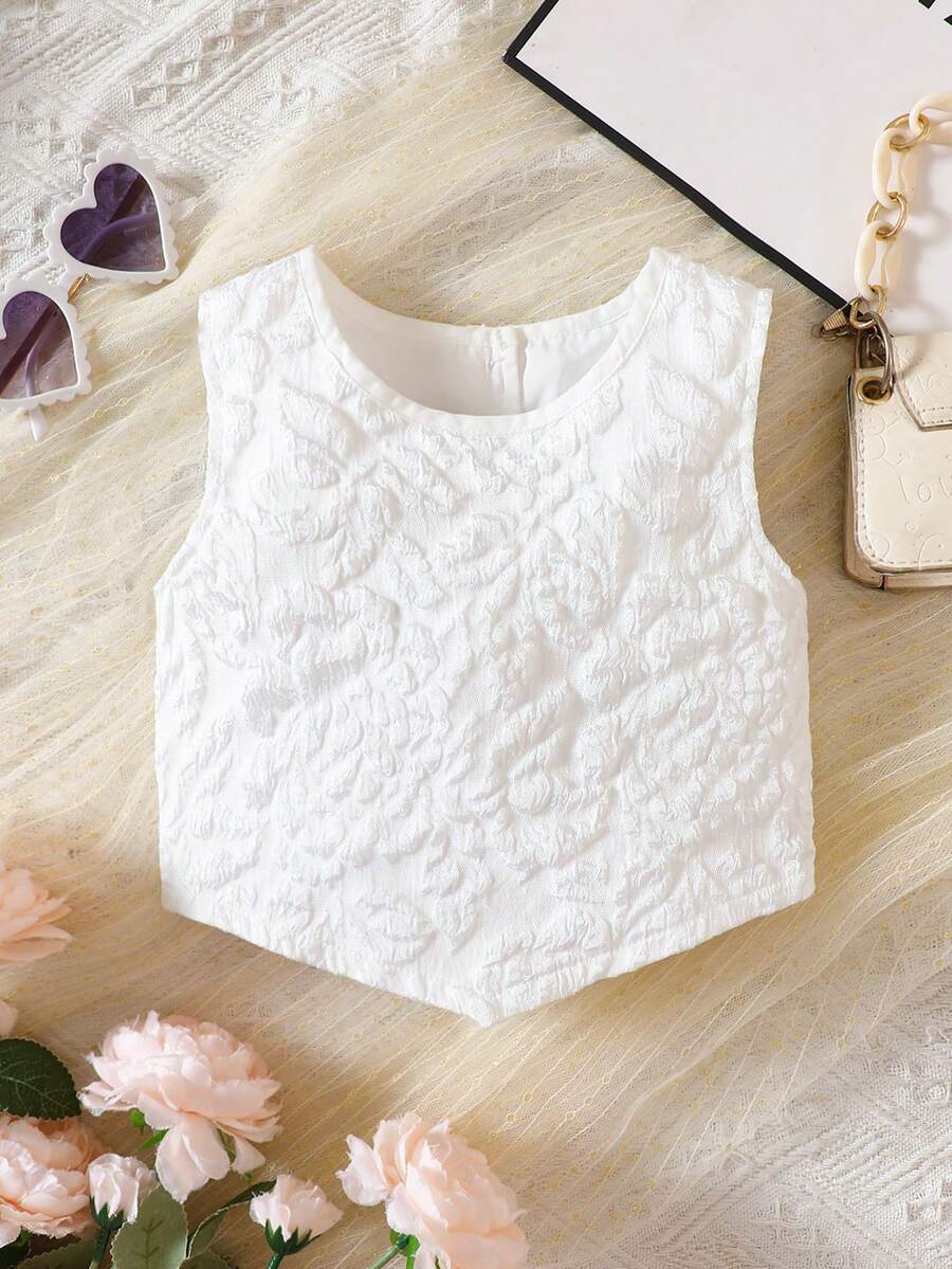 SHEIN Áo ba lỗ & áo hai dây cho bé gái mới biết đi màu trơn Giải trí - trắng - Xem 1