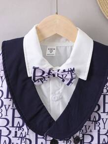 SHEIN 男小童字母圖案馬甲和前蝴蝶結襯衫和短褲套裝 - 彩色 - 查看 5