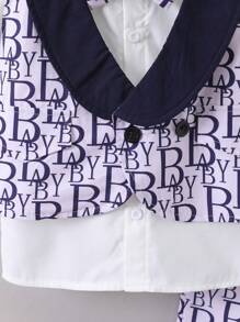 SHEIN 男小童字母圖案馬甲和前蝴蝶結襯衫和短褲套裝 - 彩色 - 查看 6