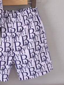 SHEIN 男小童字母圖案馬甲和前蝴蝶結襯衫和短褲套裝 - 彩色 - 查看 7