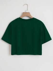 SHEIN EZwear Mona Lisa Print Crop Tee - Dark Green - View 2