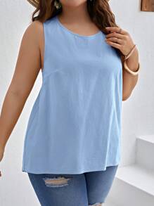 SHEIN LUNE 大碼素色無袖後背十字交叉襯衫 - 淺藍色 - 查看 2