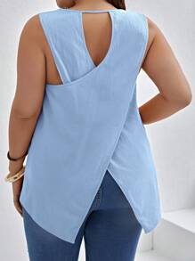 SHEIN LUNE 大碼素色無袖後背十字交叉襯衫 - 淺藍色 - 查看 1