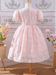 SHEIN Girls Jacquard Puff Sleeve Fuzzy Dress