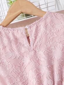 Girls Jacquard Ruffle Trim Dress - Pink - View 3