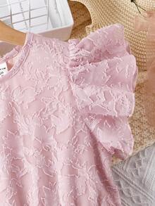 Girls Jacquard Ruffle Trim Dress - Pink - View 4