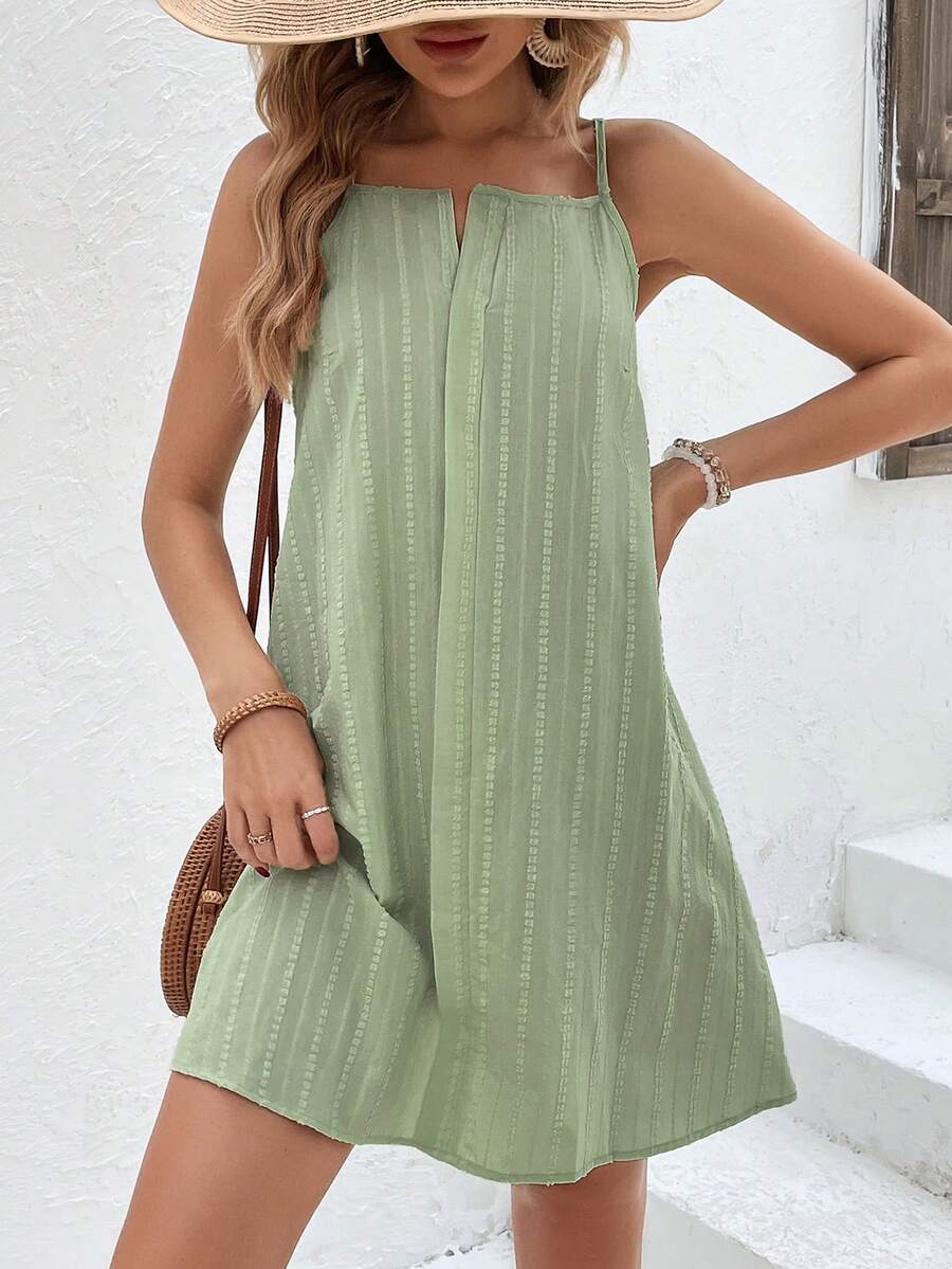 SHEIN Frenchy Solid Notched Neck Cami Dress - Green - View 1