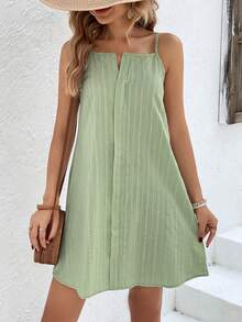 SHEIN Frenchy Solid Notched Neck Cami Dress - Green - View 4