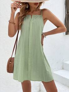SHEIN Frenchy Solid Notched Neck Cami Dress - Green - View 5