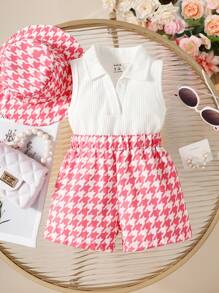 嬰兒千鳥格印花背心上衣和短褲 - 彩色 - 查看 1