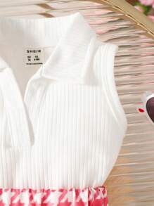 嬰兒千鳥格印花背心上衣和短褲 - 彩色 - 查看 3