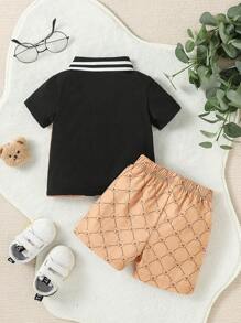 Baby Boy Summer Casual Cartoon Pattern Short Sleeve Polo Shirt And Shorts Gentlemen Clothes Set