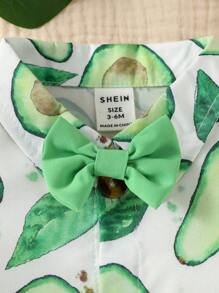 Baby Boy Avocado Print Bow Front Shirt Romper - Multicolor - View 5