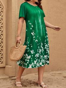 EMERY ROSE 大碼休閒花卉印花連衣裙 - 綠色 - 查看 6