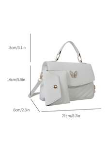 Butterfly Decor Flap Square Bag Chevron Pattern With Coin Purse - White - View 3