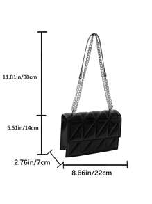 絎縫方形包黑色翻蓋鏈條帶 - 黑色 - 查看 3