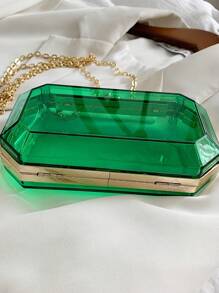 迷你盒型包綠色鏈條帶吻鎖,透明包 - 綠色 - 查看 3
