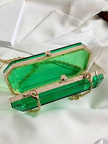迷你盒型包綠色鏈條帶吻鎖,透明包 - 綠色 - 查看 6