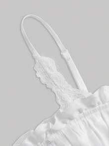 SHEIN MOD Cold Shoulder Frill Trim Tie Front Ruched Bust Bandana Hem Top - White - View 8