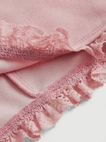 SHEIN MOD Plus Lace Up Front Frill Trim Cami Top - Baby Pink - View 3