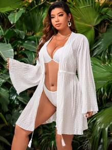 SHEIN Swim Curve Plus Solid Tie Front Kimono