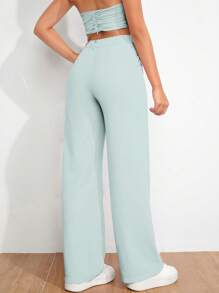 Solid Straight Leg Trousers - Green - View 2