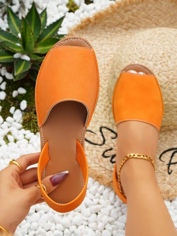 Funky Slingback Sandals For Women, Orange Minimalist Flat Sandals