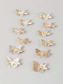 12pcs Girls Butterfly Decor Alligator Hair Clip For Hair Decoration - Gold - View 2