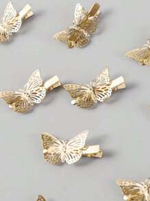 12pcs Girls Butterfly Decor Alligator Hair Clip For Hair Decoration - Gold - View 3