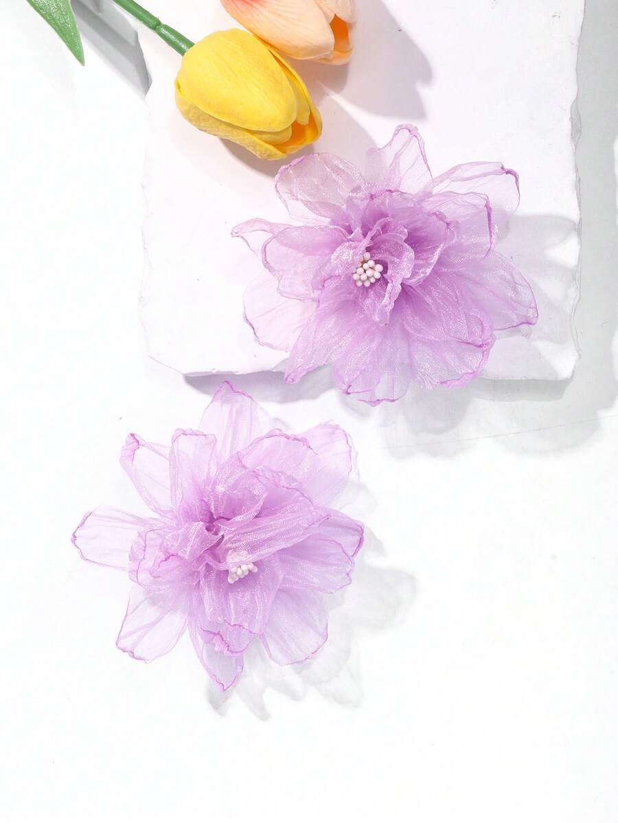 2入組女孩花朵裝飾鴨嘴夾適用於頭髮裝飾用品 - 紫色 - 查看 1