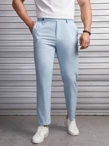 Manfinity NiteLyfe 男士素色斜口袋西裝褲 - 淺藍色 - 查看 1