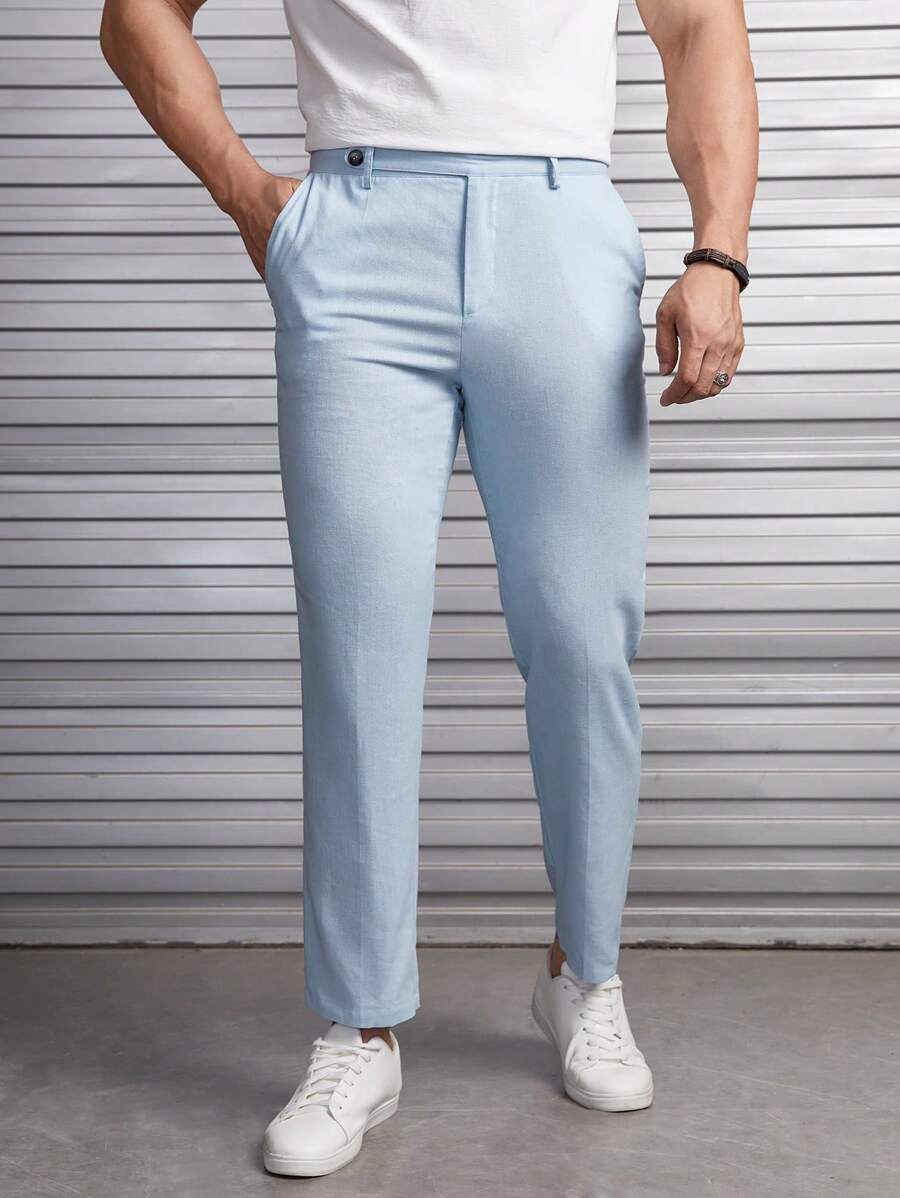 Manfinity NiteLyfe 男士素色斜口袋西裝褲 - 淺藍色 - 查看 1