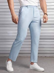 Manfinity NiteLyfe 男士素色斜口袋西裝褲 - 淺藍色 - 查看 4