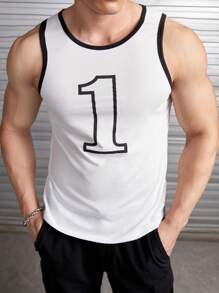 Manfinity RebelGame Men Letter Graphic Contrast Binding Tank Top - White - View 1