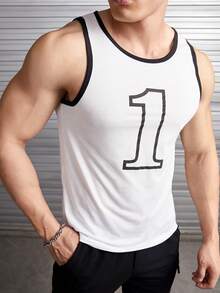 Manfinity RebelGame Men Letter Graphic Contrast Binding Tank Top - White - View 3