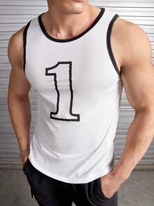 Manfinity RebelGame Men Letter Graphic Contrast Binding Tank Top - White - View 4