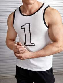 Manfinity RebelGame Men Letter Graphic Contrast Binding Tank Top - White - View 6