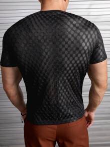 FeverCity 男士素色紋理質感T恤 - 黑色 - 查看 2