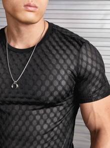FeverCity 男士素色紋理質感T恤 - 黑色 - 查看 4