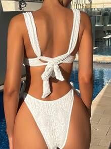 Swim SXY 網眼刺繡鋼圈側繫帶比基尼泳裝 - 白色 - 查看 2