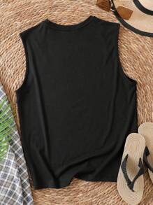 SHEIN VCAY Car & Letter Graphic Tank Top - Black - View 2