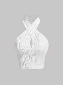 SHEIN MOD Solid Criss Cross Halter Top - White - View 1